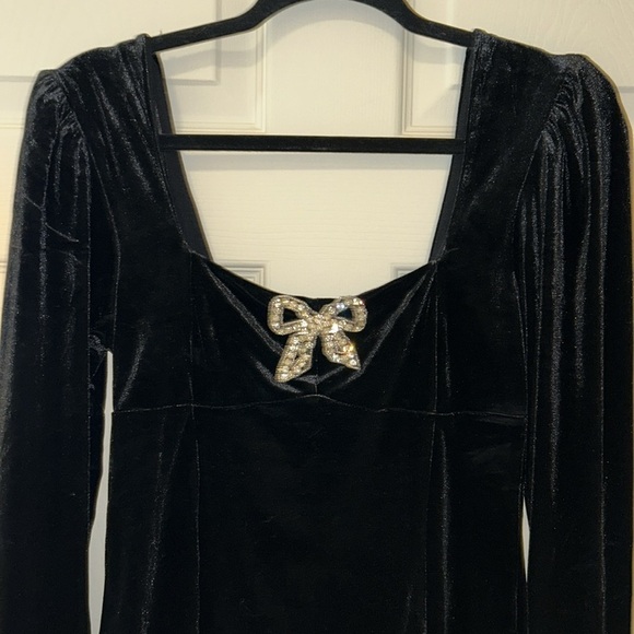 NWT Rachel Zoe Velvet Black Blouse Long Sleeve Bow size M - Picture 2 of 4